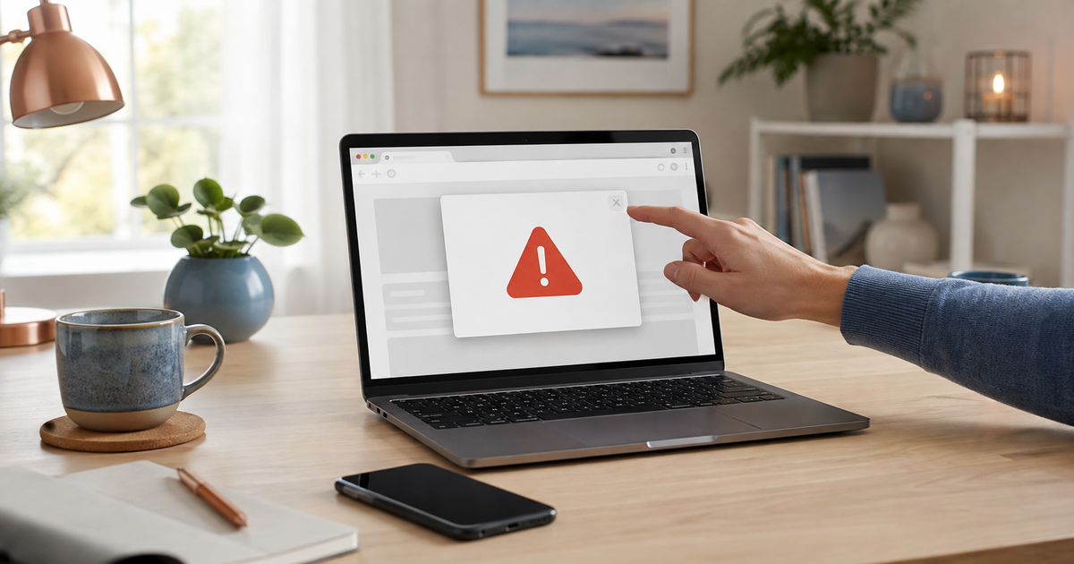 A generic warning window in a laptop browser as a user prepares to close it