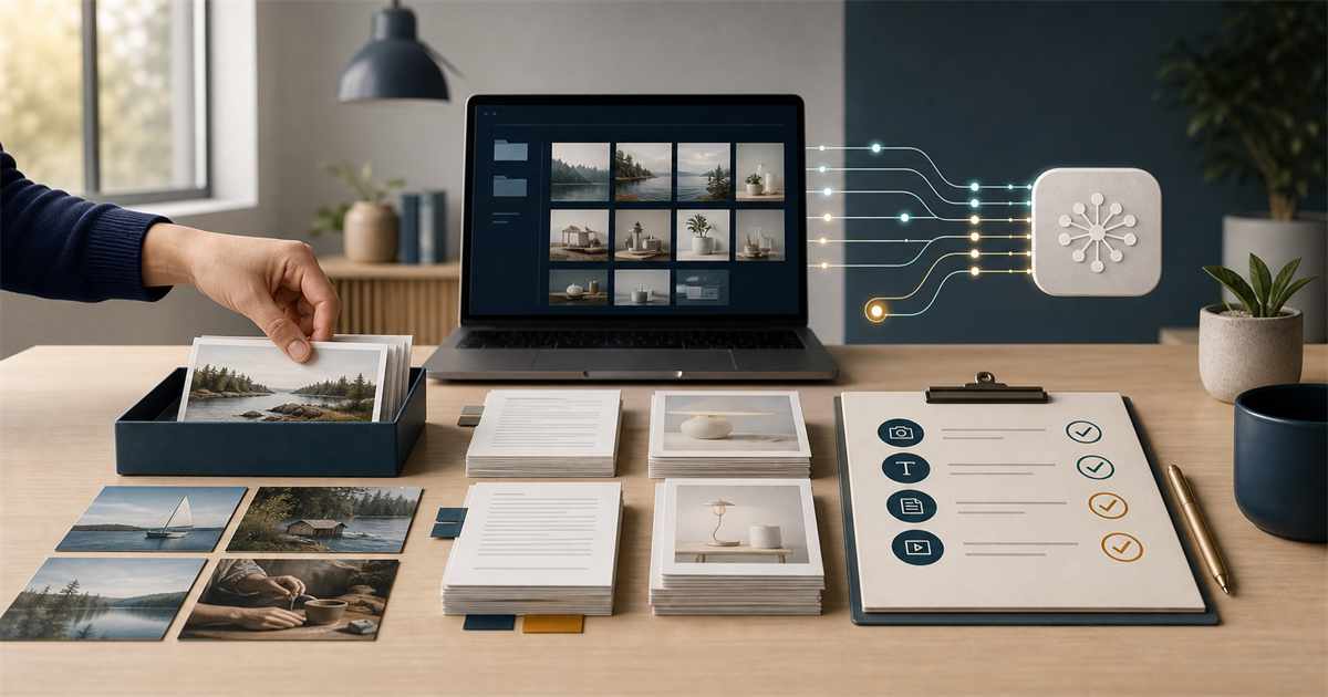 A small business organising usage rights for images, text and AI services