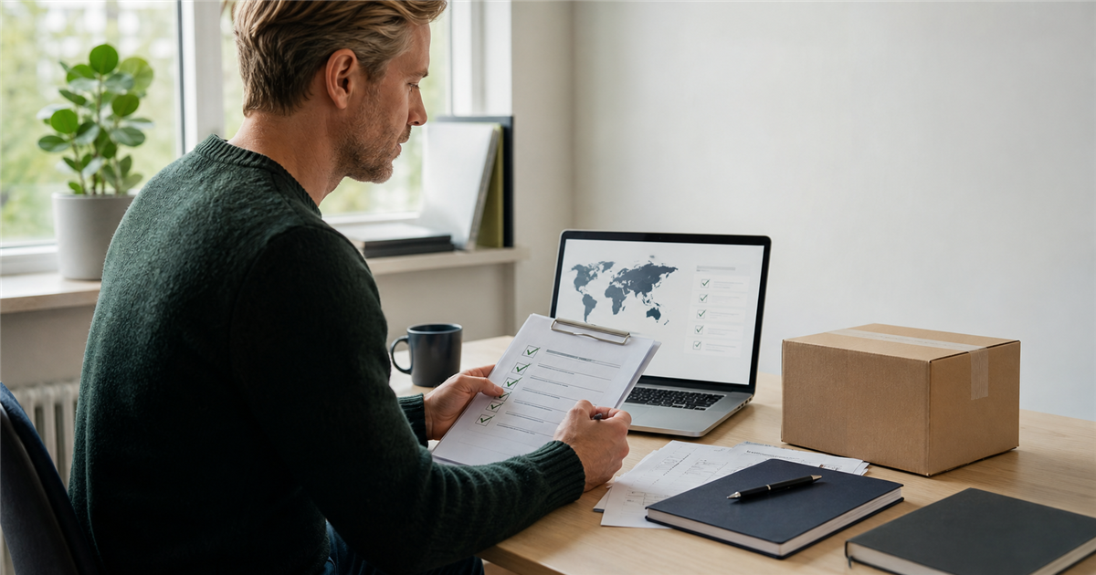 A business owner checking international shipment requirements before dispatch