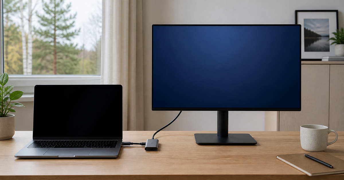 Laptop and external monitor on a desk