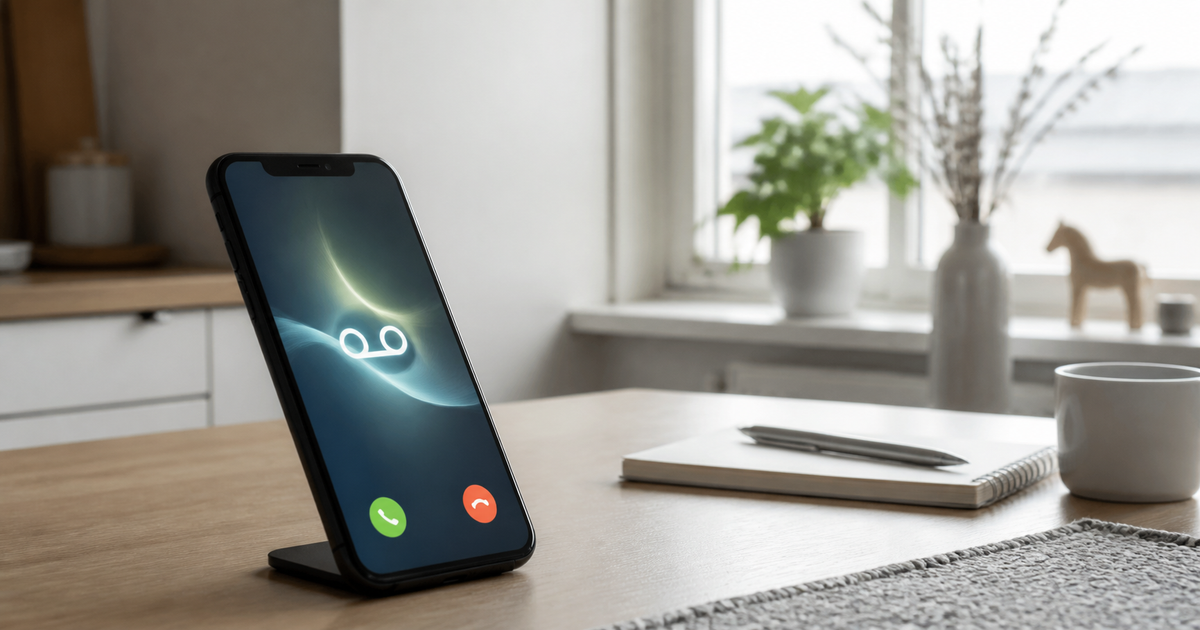 Phone showing an incoming call on a home desk