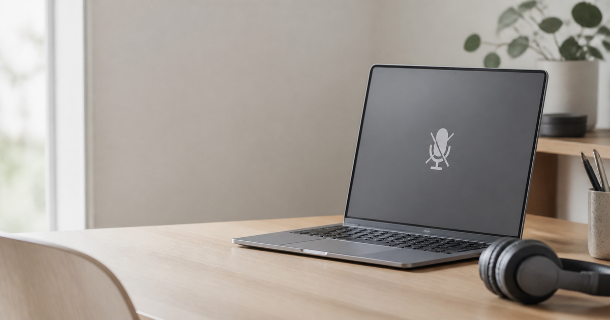Laptop with a muted microphone icon