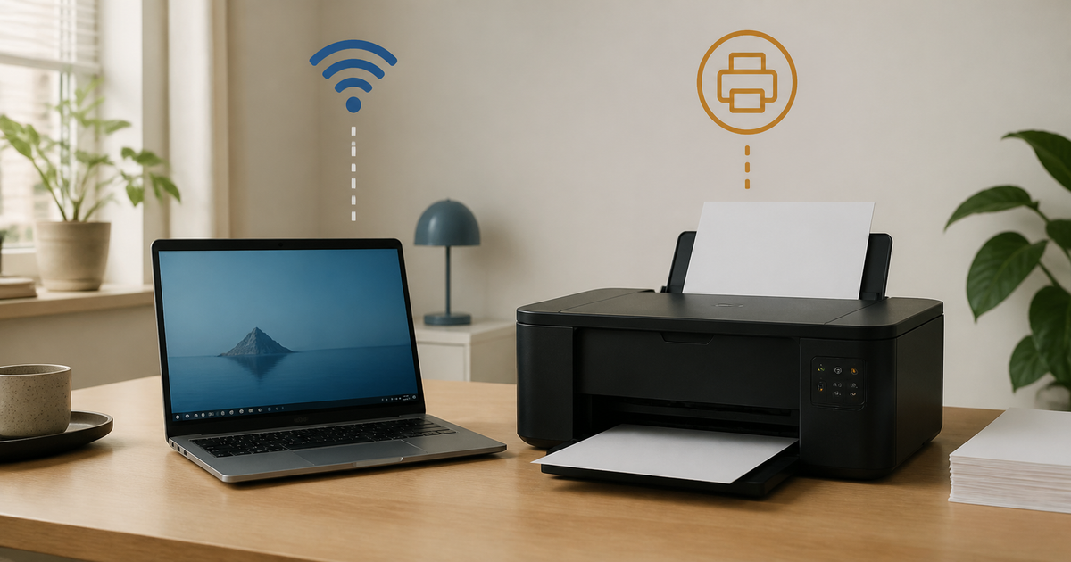 Laptop and printer in a home office