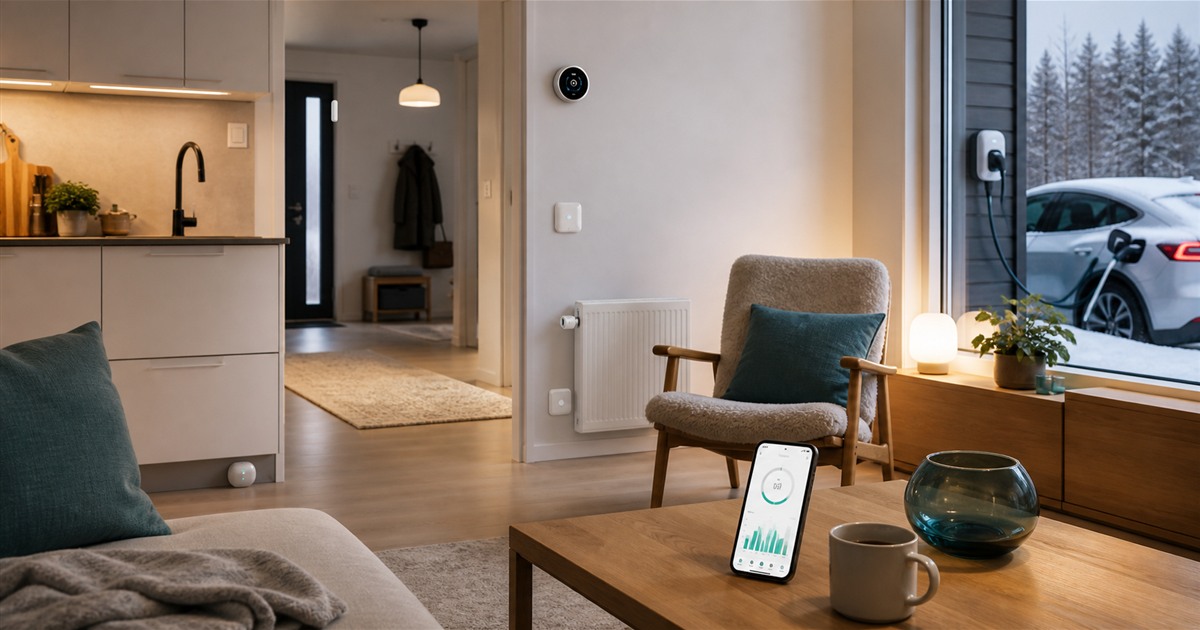 A Finnish home where heating, lighting, energy use, leak detection and electric-car charging work as one system