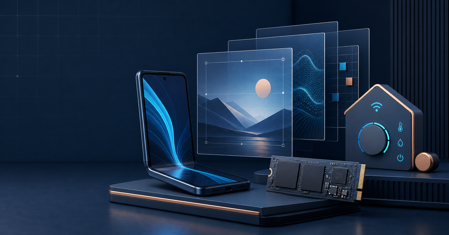 Foldable phone, AI imagery, smart-home control and an electronics component
