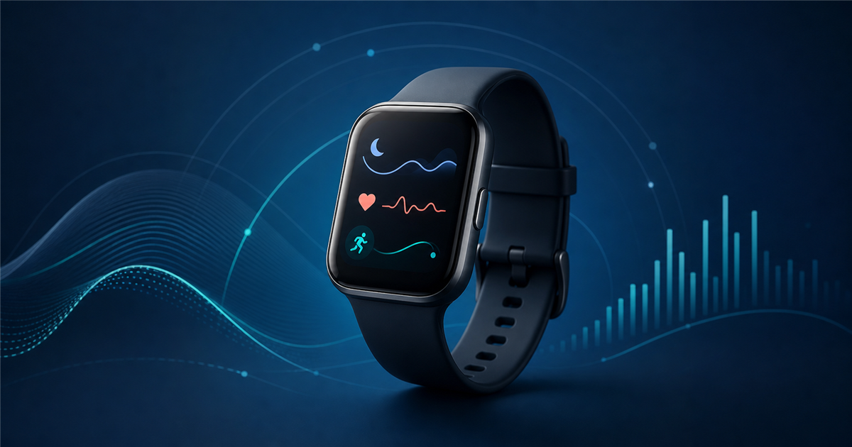 A smartwatch with restrained sleep, heart-rate and activity data patterns