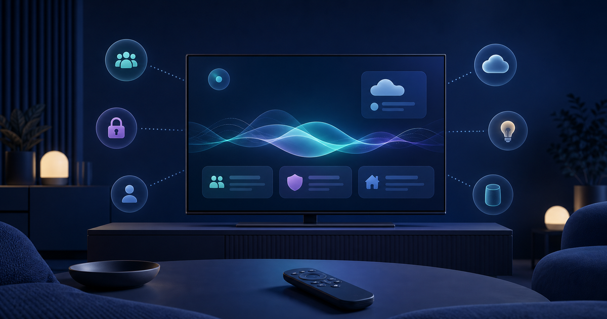 A generic television serves as a shared household AI interface with privacy and smart-home connections